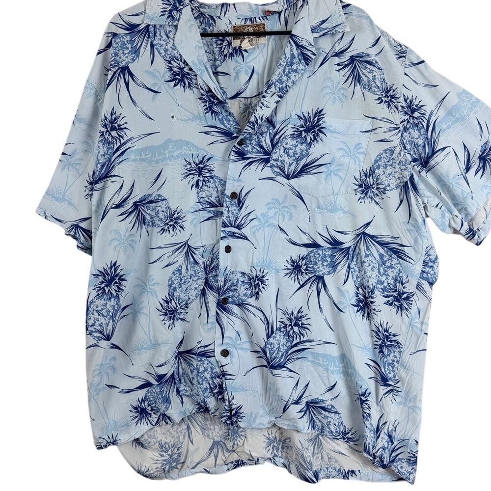 Kahala Hawaiian Shirt Mens 2XL Blue Pineapple Print Made In Hawaii Aloha